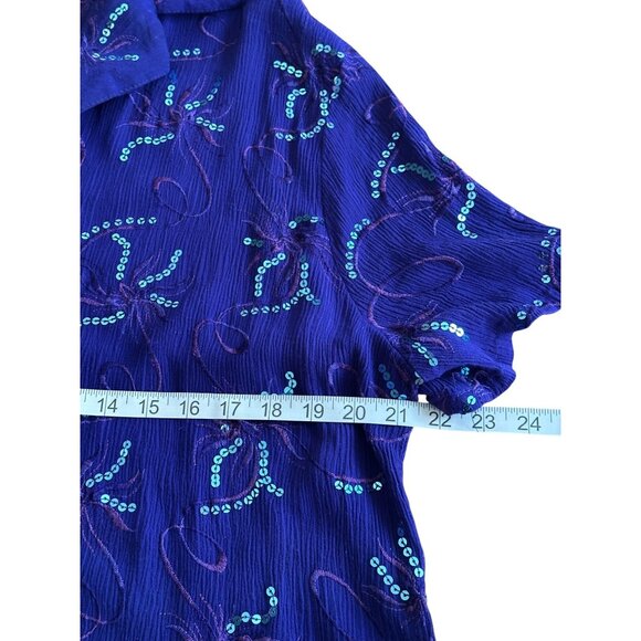 Womens Vintage Purple Sequin Embellished Button-Up Blouse Short Sleeve 2X - Picture 5 of 9